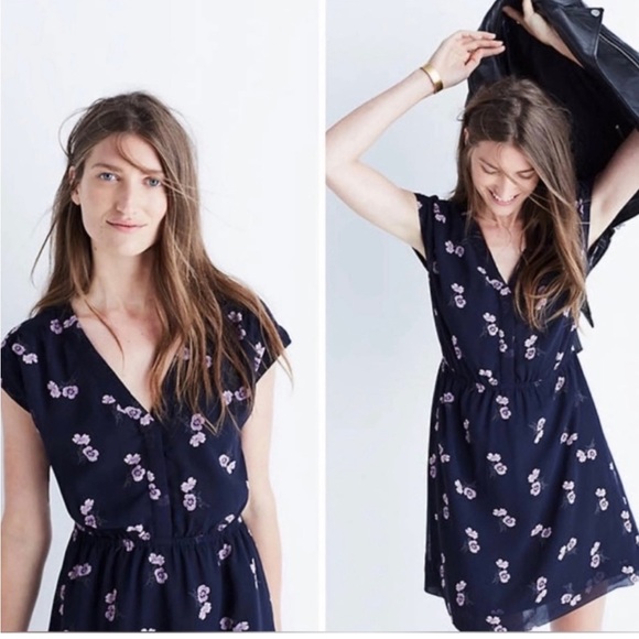 Madewell Dresses & Skirts - • Madewell • Women’s Skygaze Mini Dress Pansy Bouquet Navy Blue and Purple 6